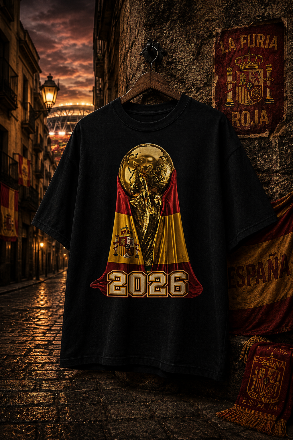 Spain 2026 Trophy Flag Unisex Oversized Tee